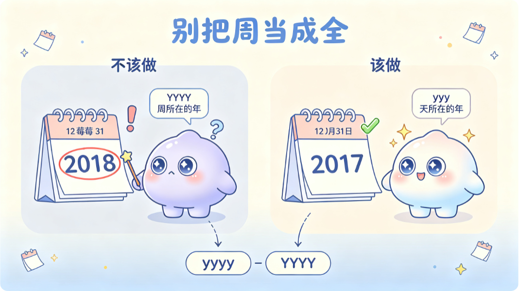 YYYY 是"这一周属于哪一年",跨年那一周最容易中招