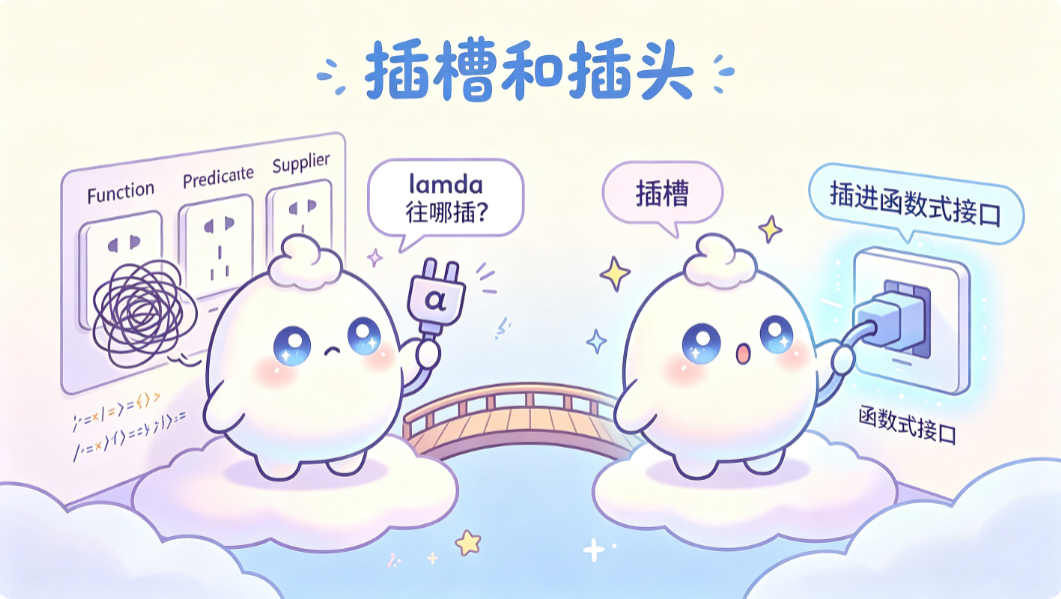 函数式接口就是预挖好的插槽，lambda 是对号入座的插头。