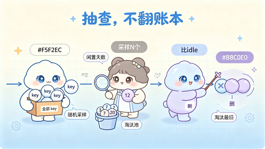 抽查几个,谁最久没被访问就删谁。