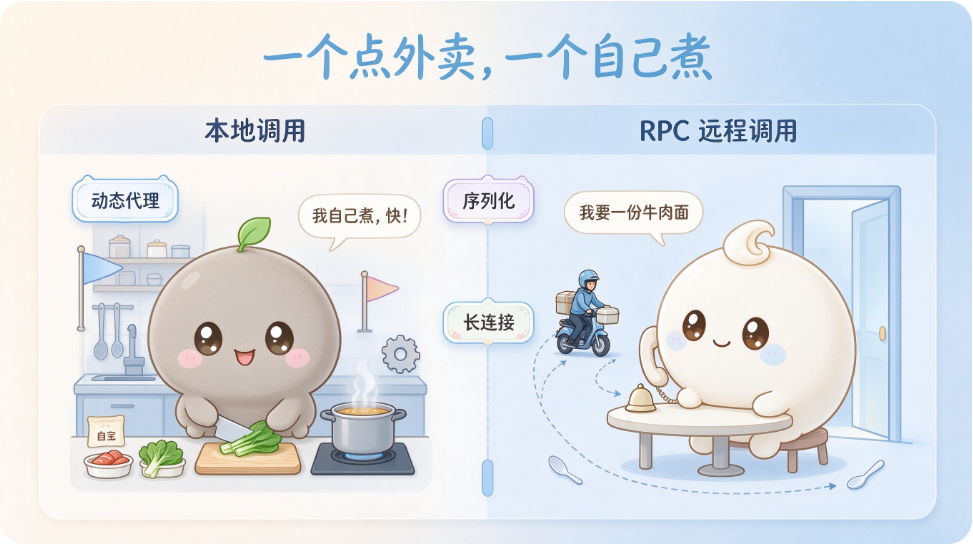饭还是那碗饭，差的是中间那段路——那段路就是 RPC 帮你藏起来的。