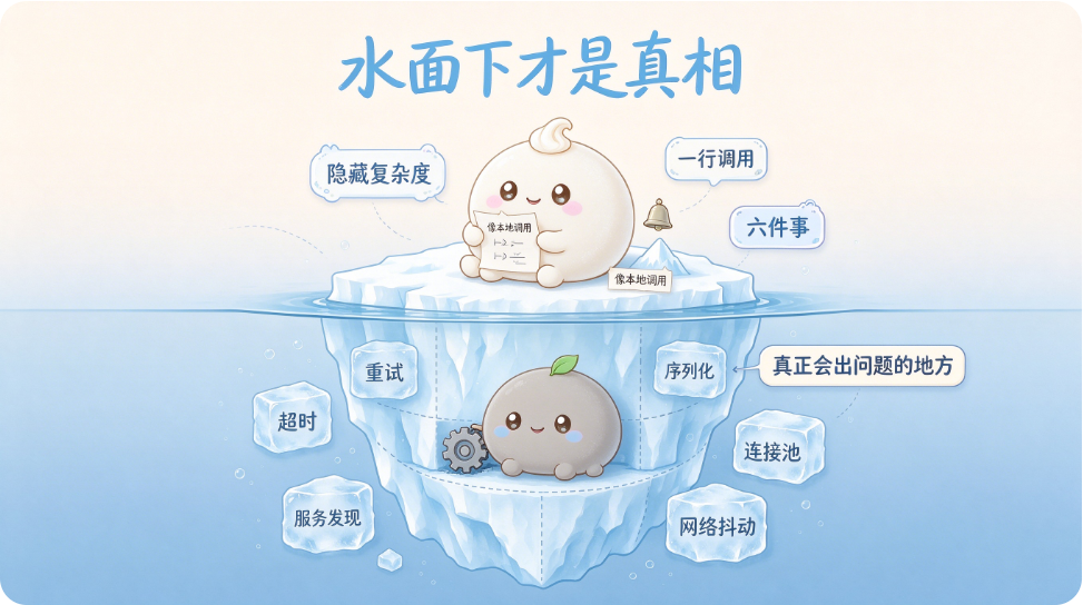 水面上的那一行代码是免费的，水面下的六件事是要还的。