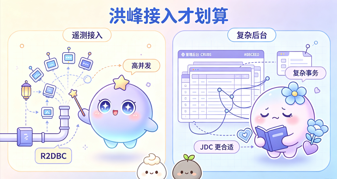 物联网洪峰接入适合 R2DBC,复杂后台更适合 JDBC
