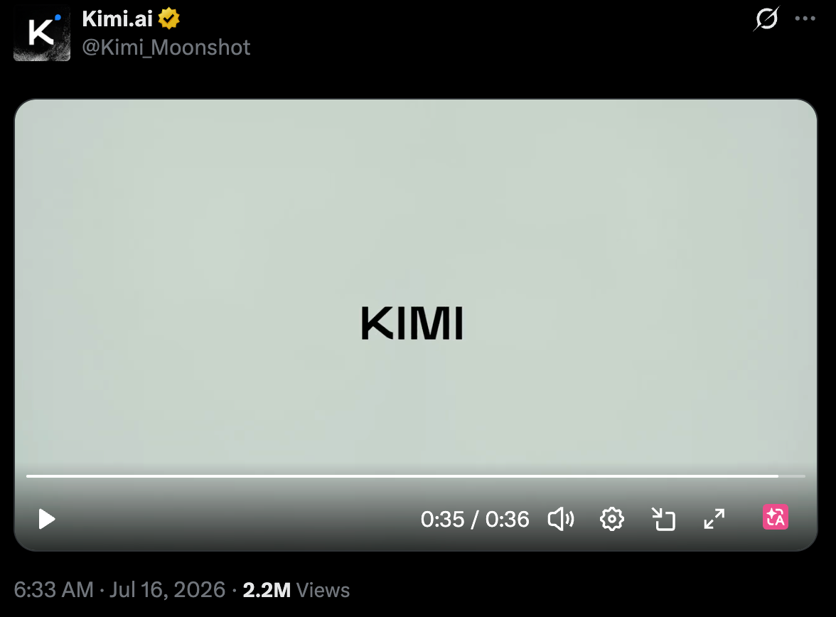 Kimi K3 上线：Moonshot 官方发布推文